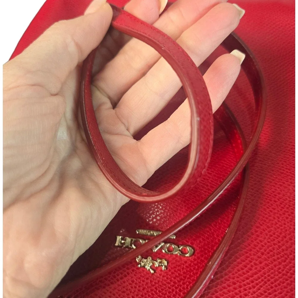 Coach Kitt Messenger Crossbody Bag Red Crossgrain Leather Gold‎ Hardware